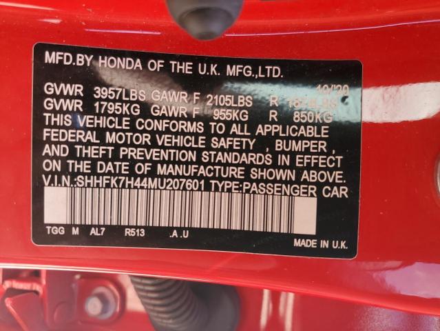 SHHFK7H44MU207601 Honda Civic Sport