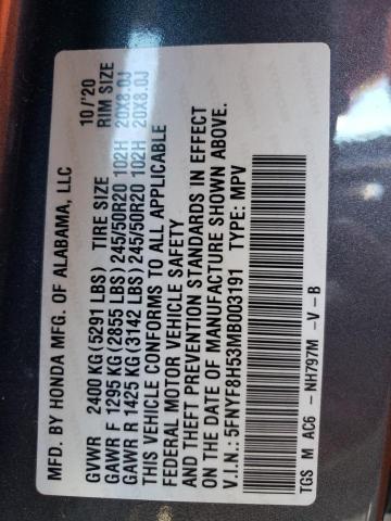 5FNYF8H53MB003191 Honda Passport Exl