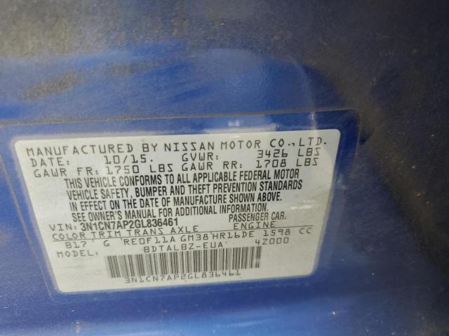 3N1CN7AP2GL836461 Nissan VERSA S