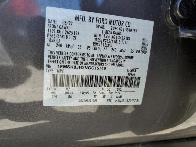 1FMSK8JH2NGC15749 Ford Explorer Timberline