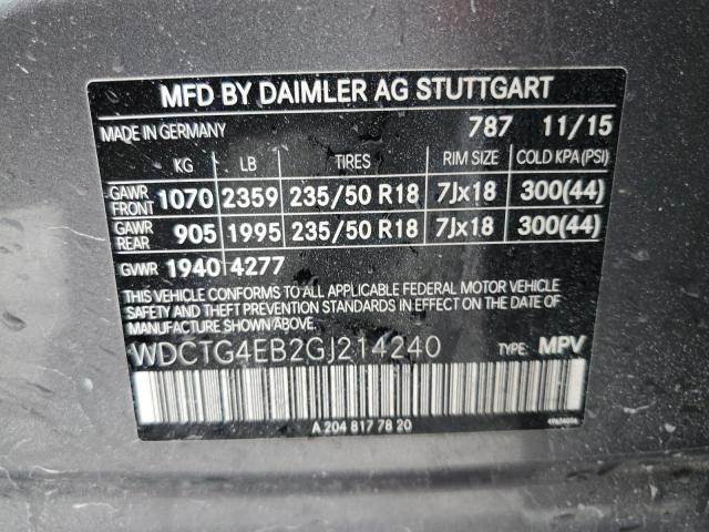 WDCTG4EB2GJ214240 Mercedes-Benz GLA 250
