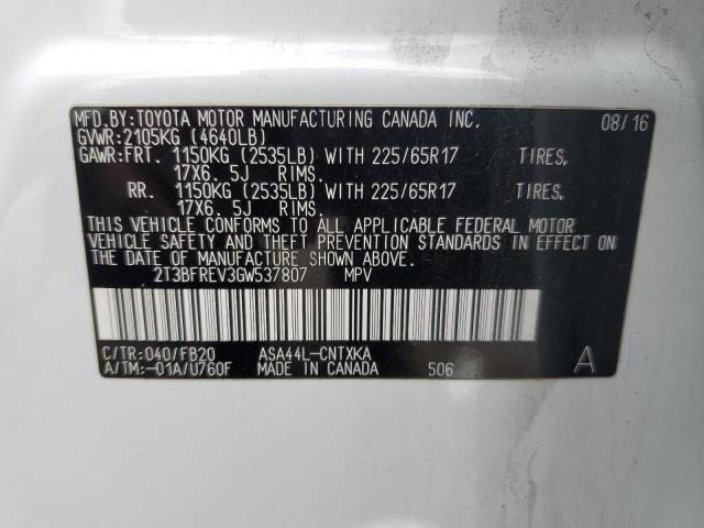 2T3BFREV3GW537807 Toyota RAV4 LE