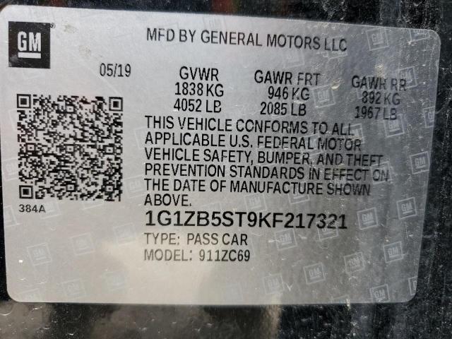 1G1ZB5ST9KF217321 Chevrolet MALIBU LS