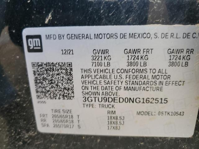 3GTU9DED0NG162515 GMC Sierra Limited K1500 Slt