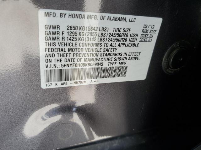 5FNYF6H06KB069045 Honda Pilot Elite