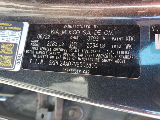 3KPF24AD7NE502810 KIA FORTE FE