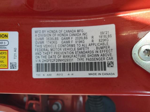 2HGFE2F28NH529331 Honda Civic Lx