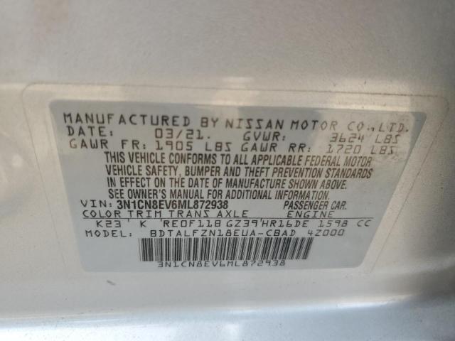 3N1CN8EV6ML872938 Nissan VERSA SV