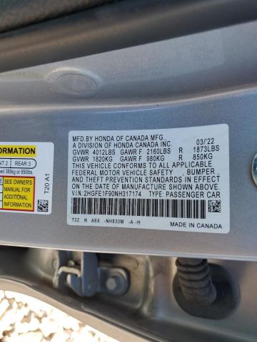 2HGFE1F90NH317174 Honda Civic Touring