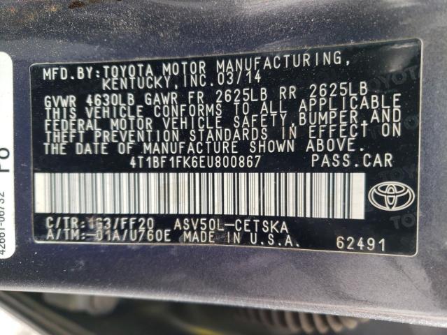 4T1BF1FK6EU800867 Toyota CAMRY L
