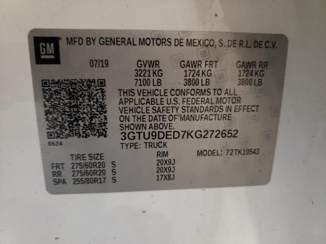 3GTU9DED7KG272652 GMC Sierra K1500 Slt