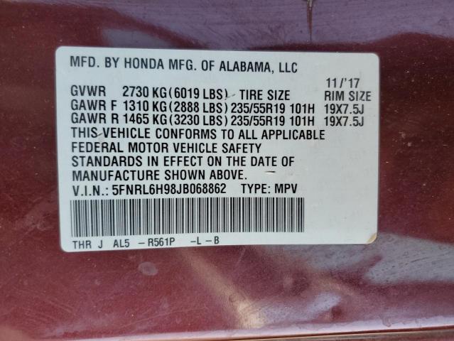 5FNRL6H98JB068862 Honda Odyssey Elite