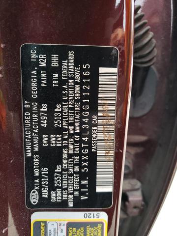 5XXGT4L34GG112165 KIA Optima Lx