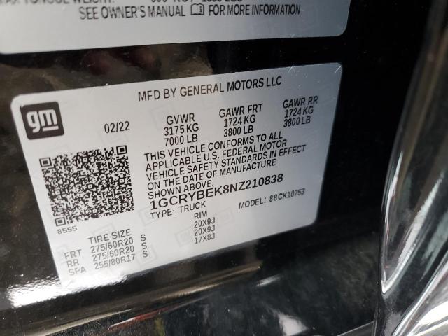 1GCRYBEK8NZ210838 Chevrolet Silverado Ltd K1500 Custom