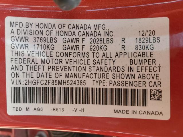 2HGFC2F85MH524385 Honda Civic Sport