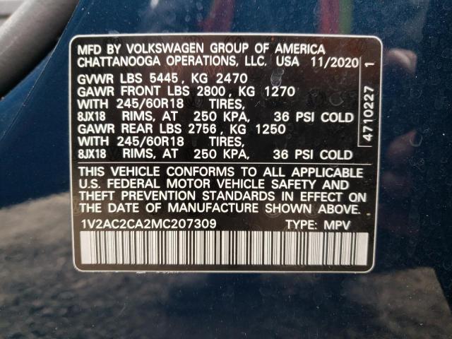 1V2AC2CA2MC207309 Volkswagen Atlas Cross Sport S