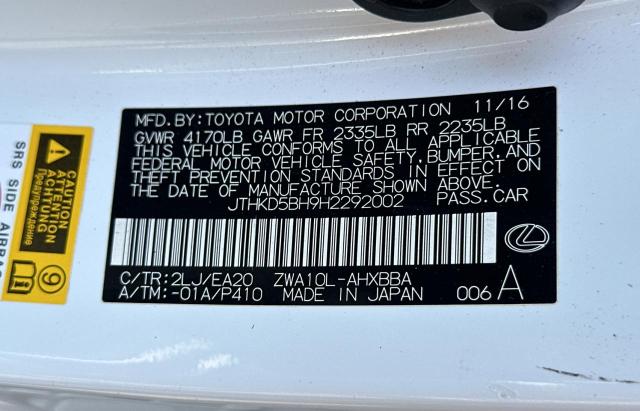 JTHKD5BH9H2292002 Lexus CT 200