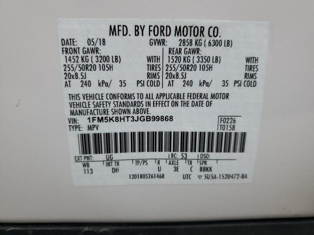 1FM5K8HT3JGB99868 Ford Explorer Platinum