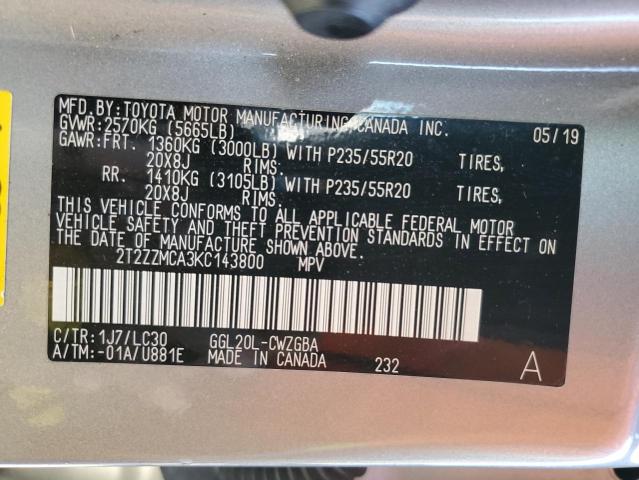 2T2ZZMCA3KC143800 Lexus Rx 350 Base