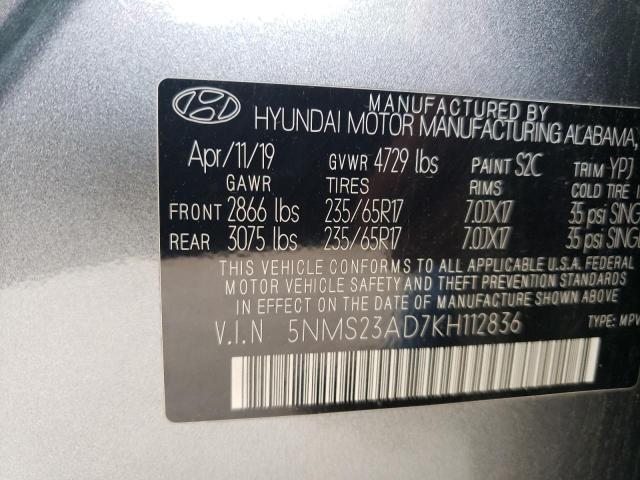 5NMS23AD7KH112836 Hyundai Santa Fe Se