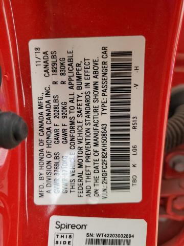 2HGFC2F82KH508643 Honda Civic Sport