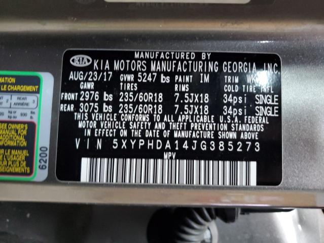 5XYPHDA14JG385273 KIA SORENTO EX