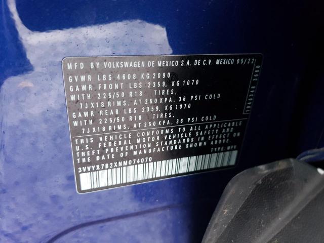 3VVYX7B2XNM074070 Volkswagen TAOS SE