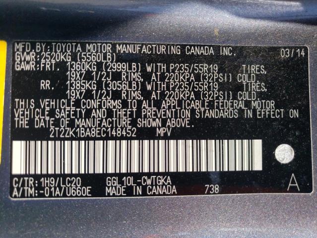 2T2ZK1BA8EC148452 Lexus RX 350