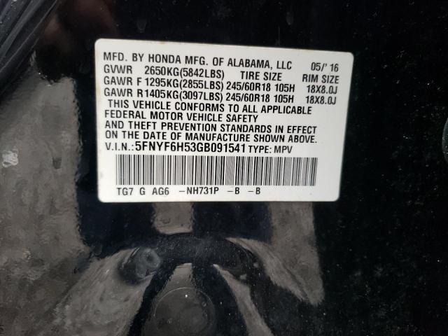 5FNYF6H53GB091541 Honda PILOT EXL