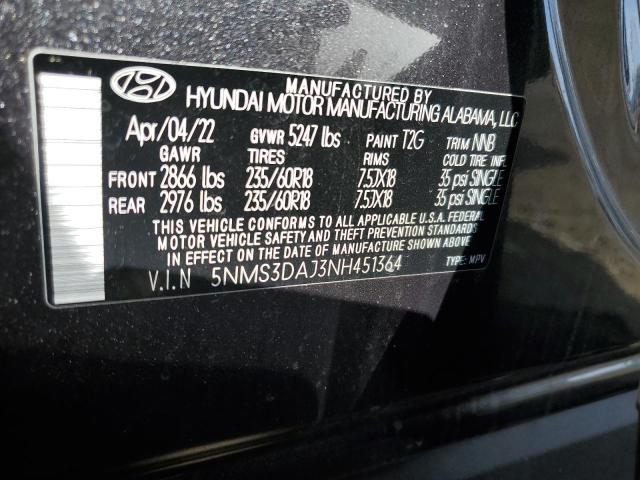 5NMS3DAJ3NH451364 Hyundai Santa Fe Sel