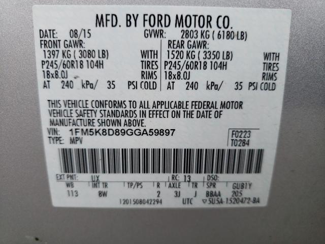 1FM5K8D89GGA59897 Ford EXPLORER XLT