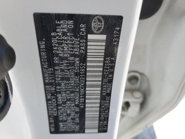 4T1B11HK7KU211852 Toyota CAMRY L