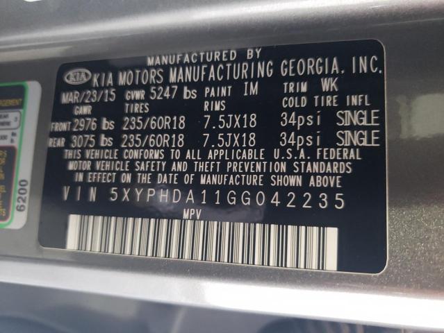 5XYPHDA11GG042235 KIA SORENTO EX