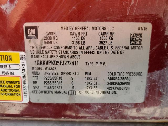 1GKKVPKD5FJ272411 GMC ACADIA SLE