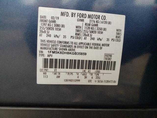 1FM5K8DH8KGB35859 Ford EXPLORER XLT