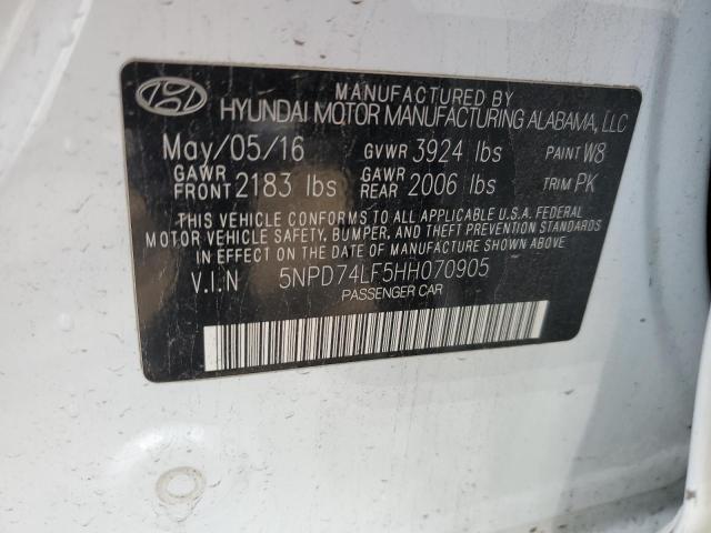 5NPD74LF5HH070905 Hyundai ELANTRA SE