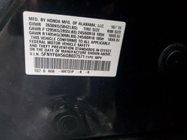 5FNYF6H56GB037571 Honda PILOT EXL