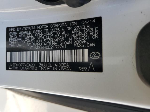 JTHKD5BH8E2192761 Lexus CT 200