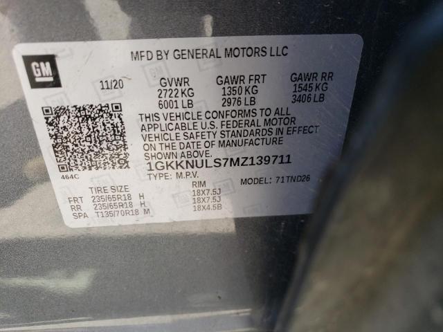 1GKKNULS7MZ139711 GMC ACADIA SLT