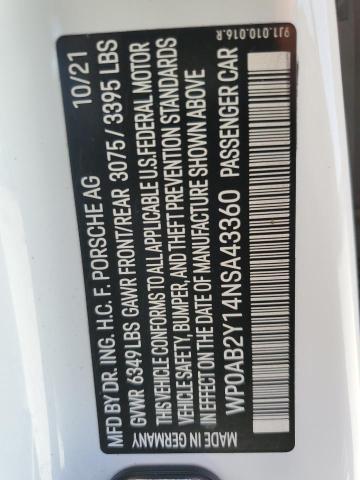 WP0AB2Y14NSA43360 Porsche TAYCAN 4S