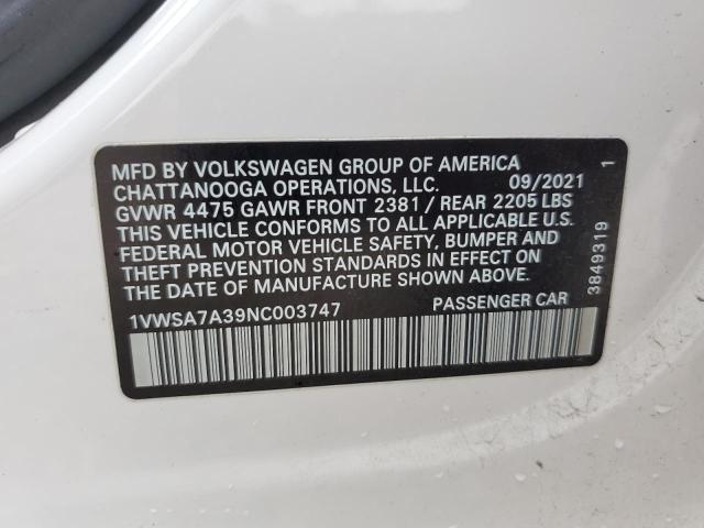 1VWSA7A39NC003747 Volkswagen PASSAT SE
