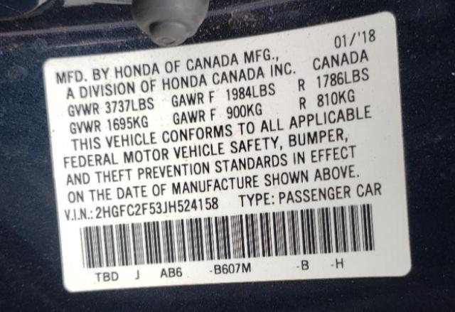 2HGFC2F53JH524158 Honda Civic Lx