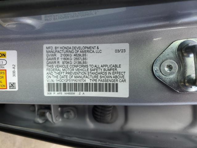 1HGCY2F51PA016704 Honda Accord Hybrid Sport