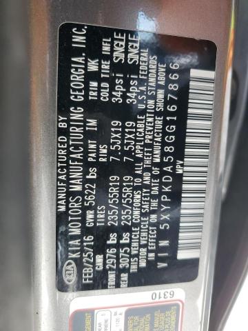 5XYPKDA58GG167866 KIA SORENTO SX