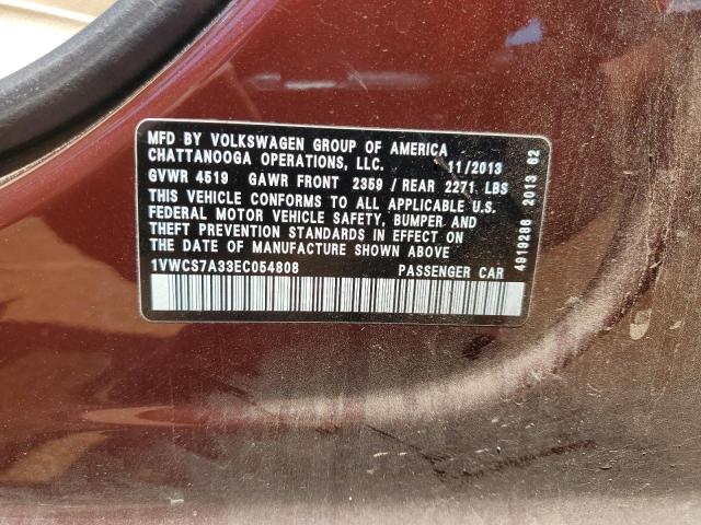 1VWCS7A33EC054808 Volkswagen PASSAT SEL