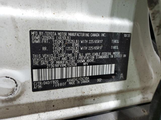 2T3G1RFVXMC152938 Toyota RAV4 LE
