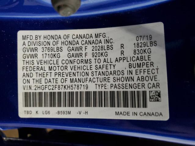 2HGFC2F87KH578719 Honda Civic Sport