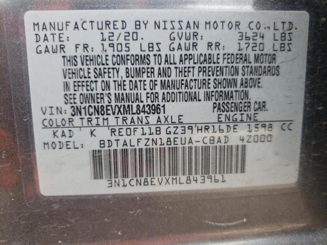 3N1CN8EVXML843961 Nissan VERSA SV