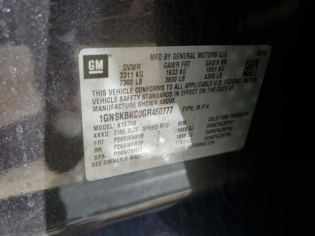 1GNSKBKC0GR460777 Chevrolet Tahoe K1500 Lt