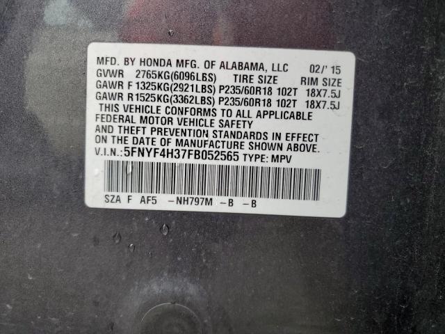 5FNYF4H37FB052565 Honda PILOT SE